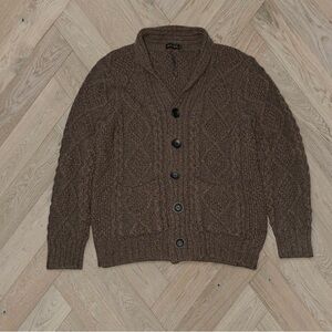 Men's Brown Botvela Fisherman Cable Knit Cardigan
